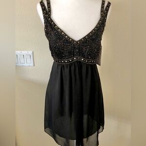 Black Beaded Mini Dress